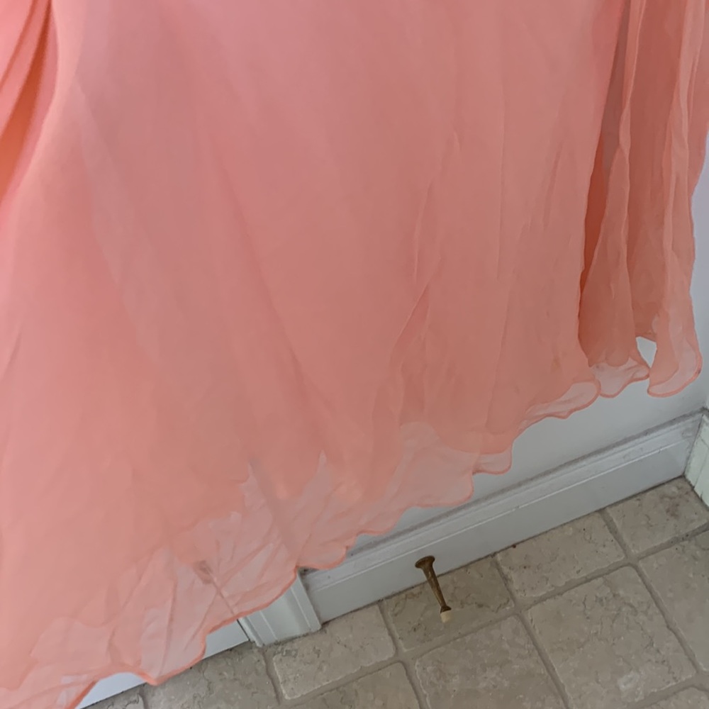 Vintage 100% silk peach chiffon dress. matching chiffon shawl M - Picture 8 of 16